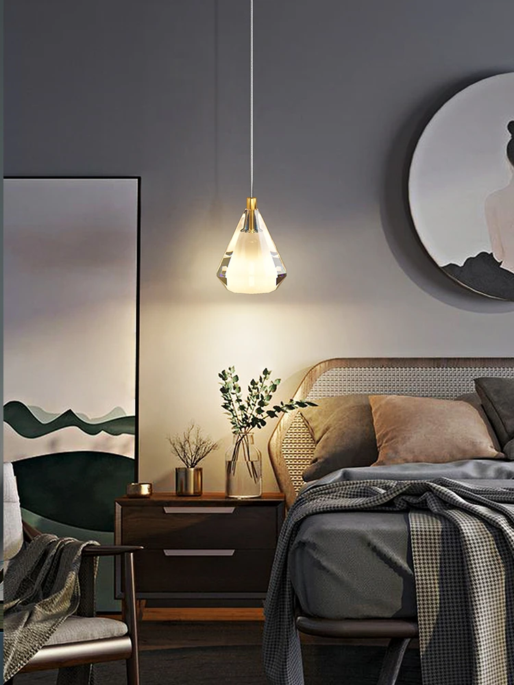 卧室床头吊灯轻奢现代简约北欧网红吧台餐厅极简水晶小吊线灯