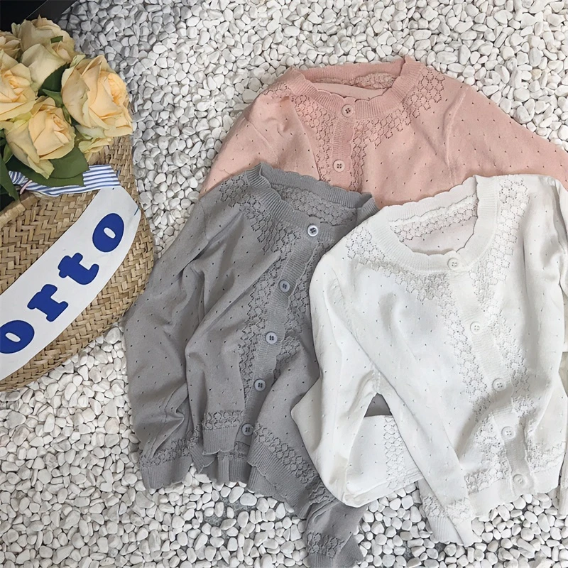 【现货】女童针织开衫薄款儿童空调衫夏季冰爽丝大童时尚外套防晒衫