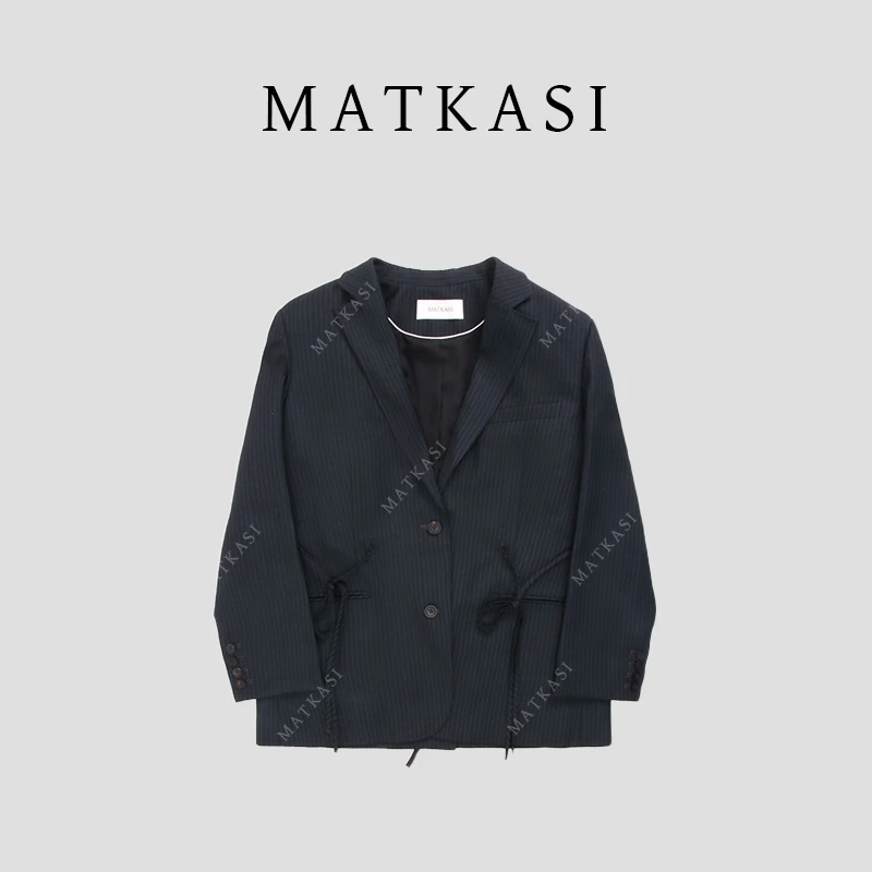 MATKASI 时尚设计感时尚简约气质通勤休闲百搭系带深灰条纹西装
