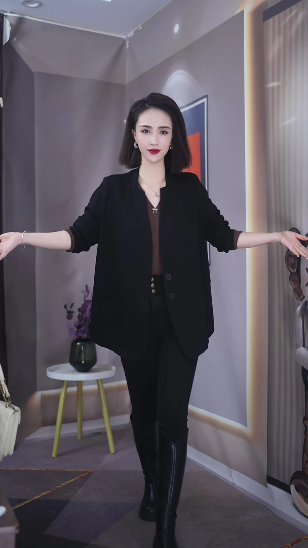 【上新定制】H.G711#女士新款减龄百搭黑色外套