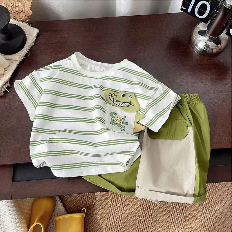 薄款洋气童装t恤休闲风夏季休闲男女童套装运动夏款套头常规男