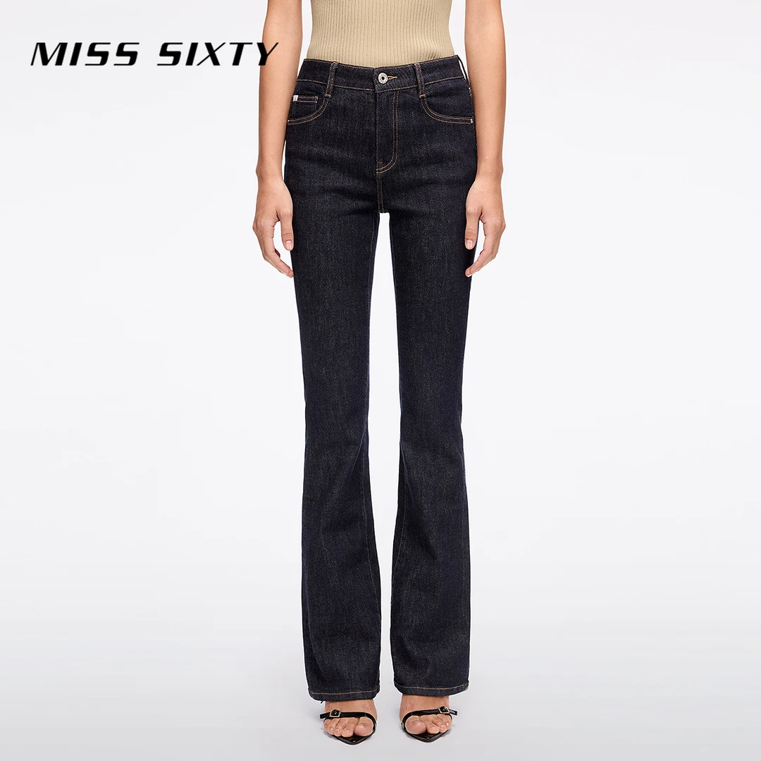 Miss Sixty2025秋季新款原色牛仔裤女高腰显瘦修身窄版微喇叭裤
