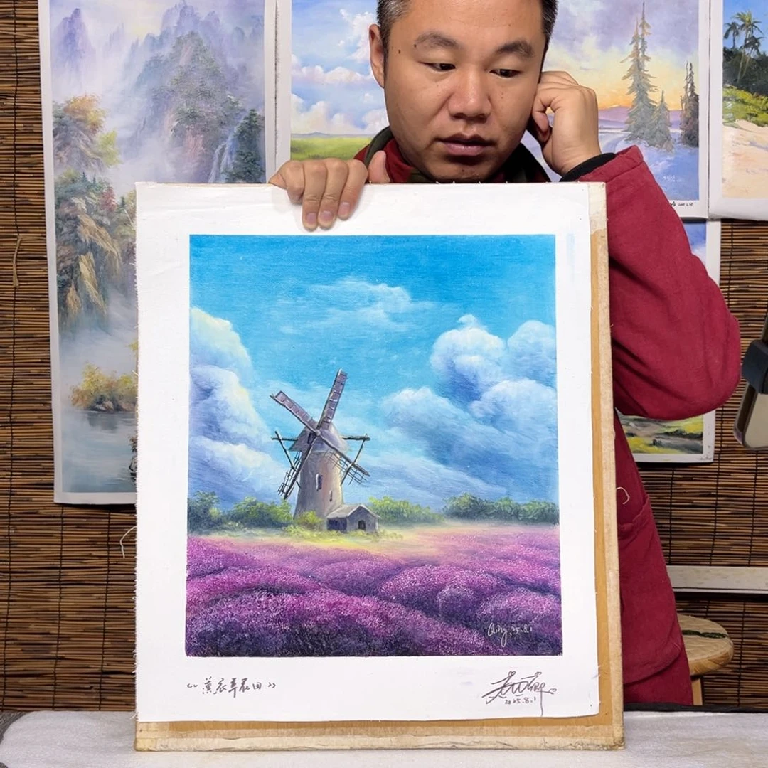 油画行路人小院绘画作品竞拍