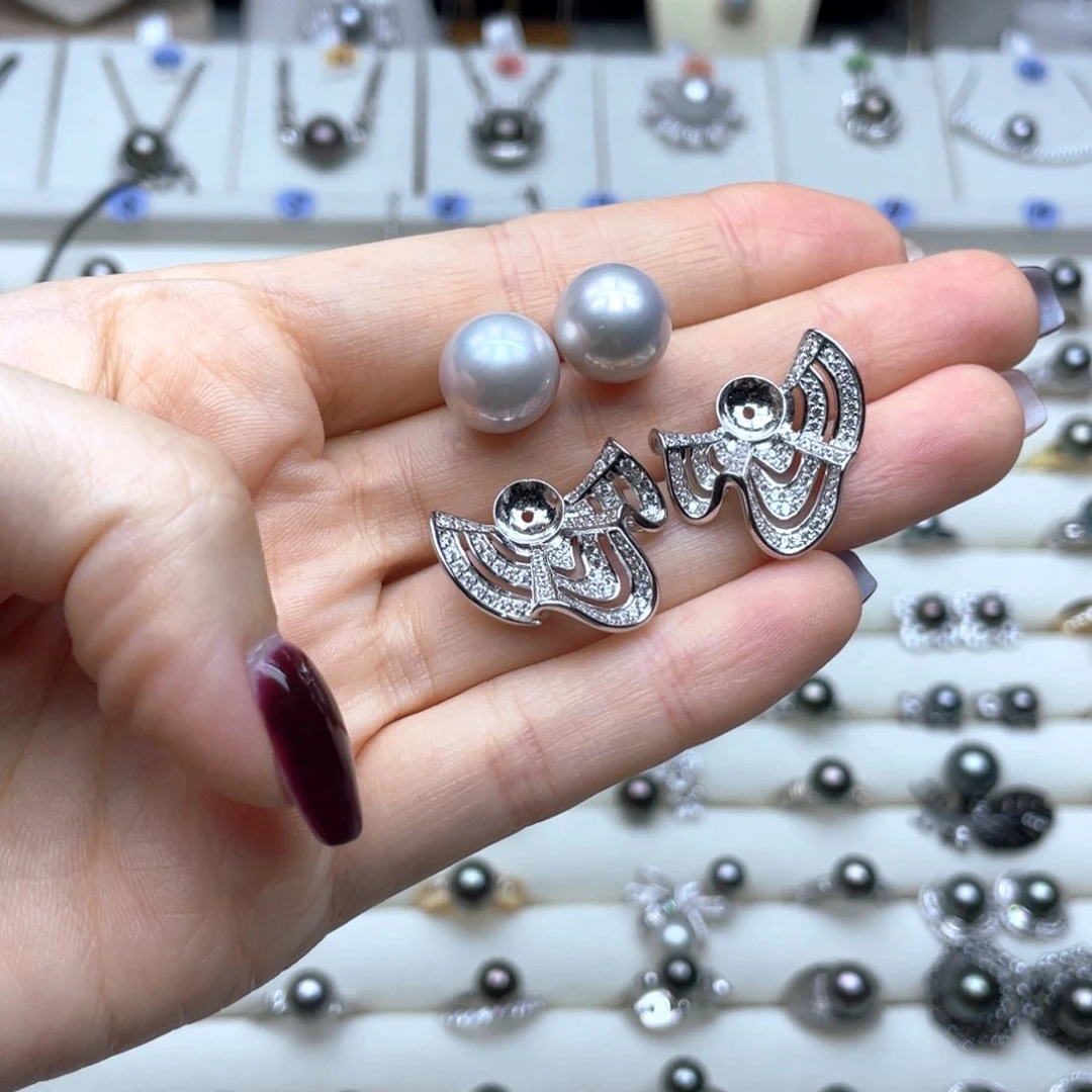 银S925镶嵌淡水珍珠耳饰