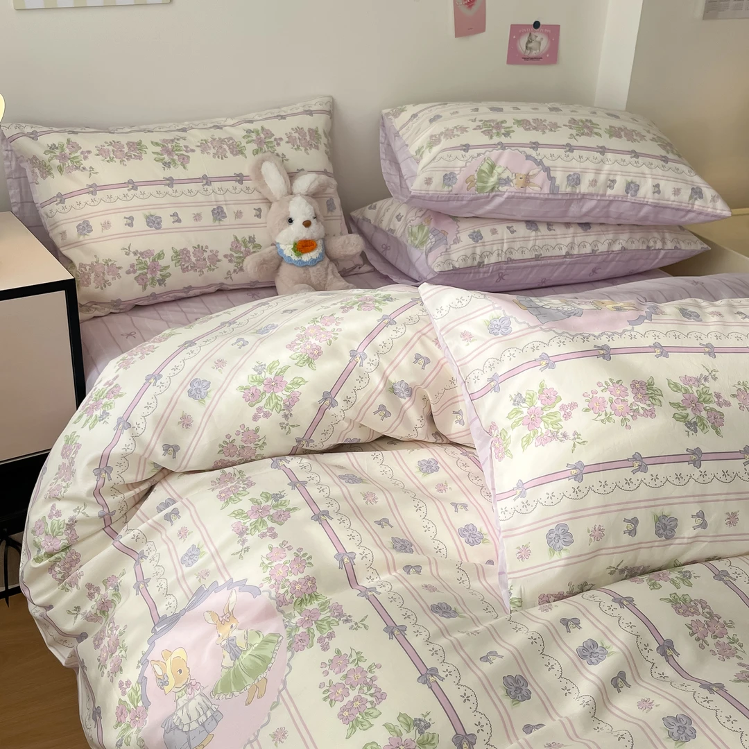 100%新疆棉全棉纯棉三件套四件套吸湿透气母婴可用学生韩式印花z