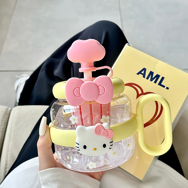hellokitty塑料水杯大容量夏季女生高颜值耐高温泡茶杯学生吸管杯