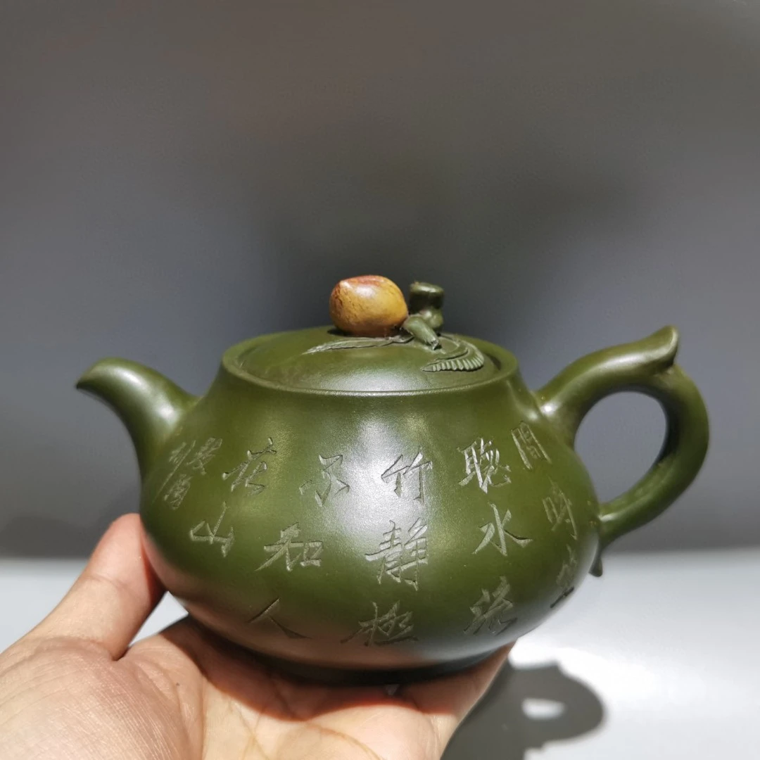 回流旧藏老壶碗桃树桩紫砂壶老绿泥380毫升