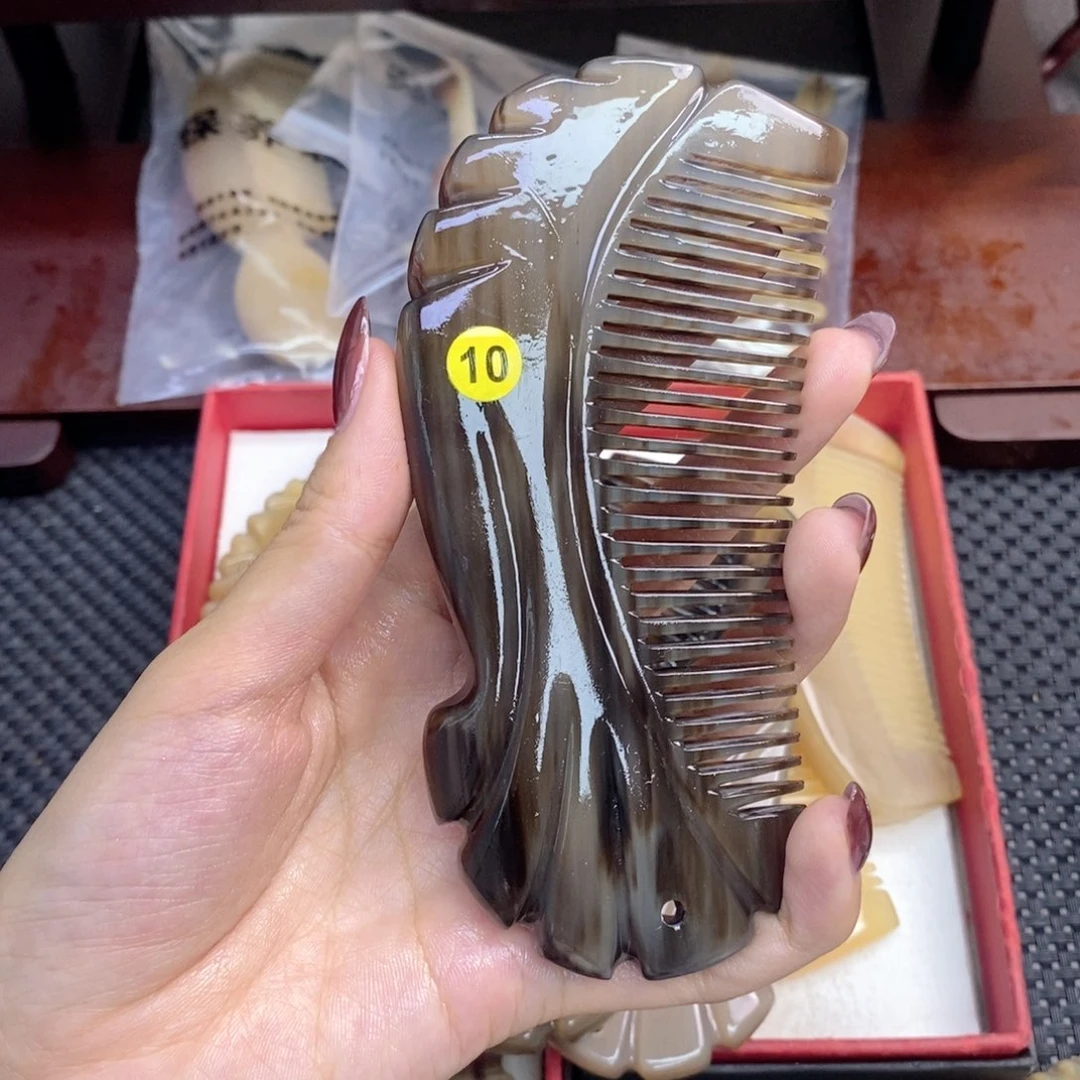 纯手工制作纯牛角梳子素**兰