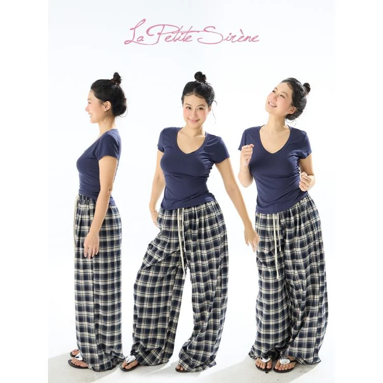 LPS | 【天天见】郭卷毛同款格子休闲裤显瘦垂感阔腿裤K31957JM52