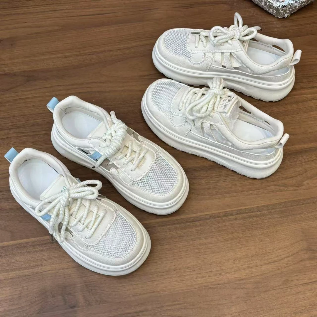 【万达撤柜】厚底镂空透气2025年夏季薄款新款板鞋网面韩版小白鞋