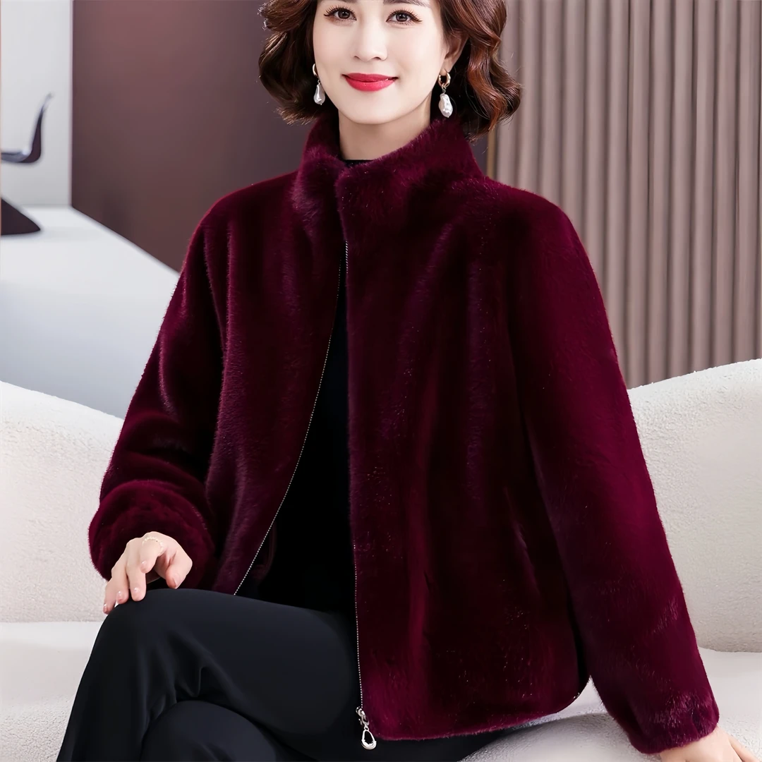 海宁冬装短款立领欧貂绒上衣高端外套
