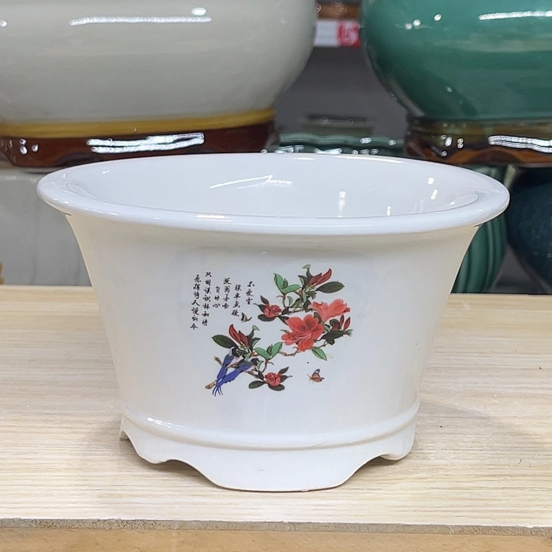 陶瓷绿植多肉微瑕贴花盆口径15*9