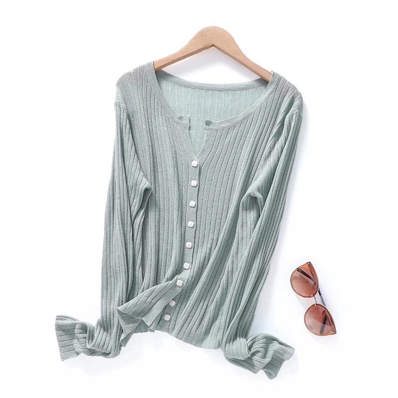 春夏季薄款圆领秋冬开衫女外搭长袖针织衫宽松显瘦百搭防晒空调衫