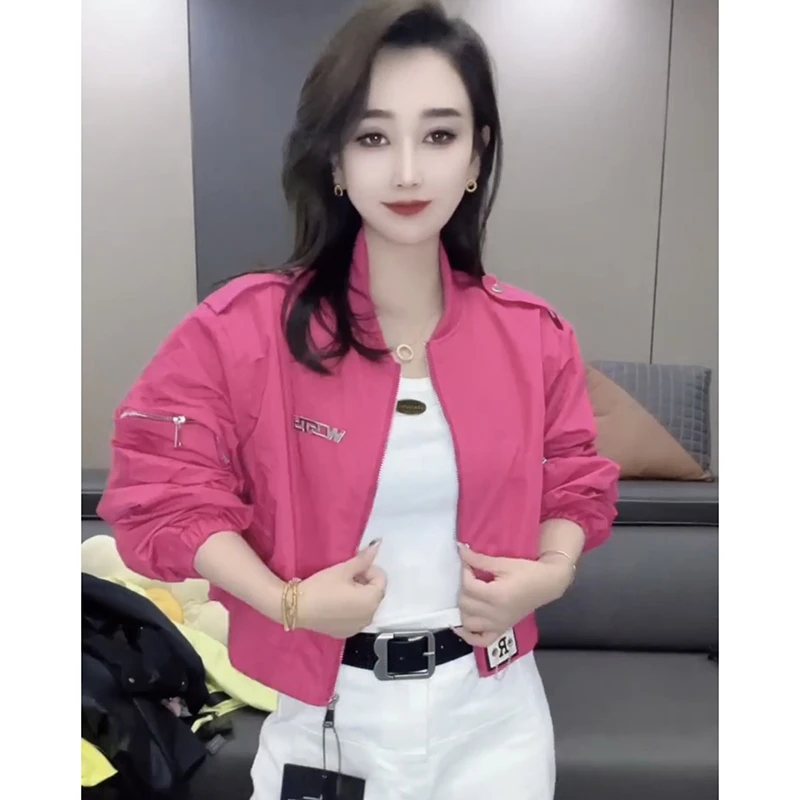 秋冬短款轻薄棉衣棒球服女洋气休闲韩版夹棉夹克齐腰减龄立领外套