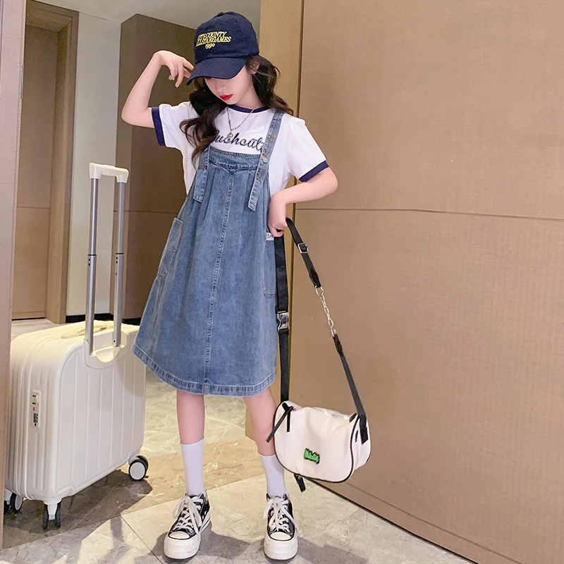 女童连衣裙夏装时髦牛仔背带裙2025新款洋气女孩儿童网红时尚套装