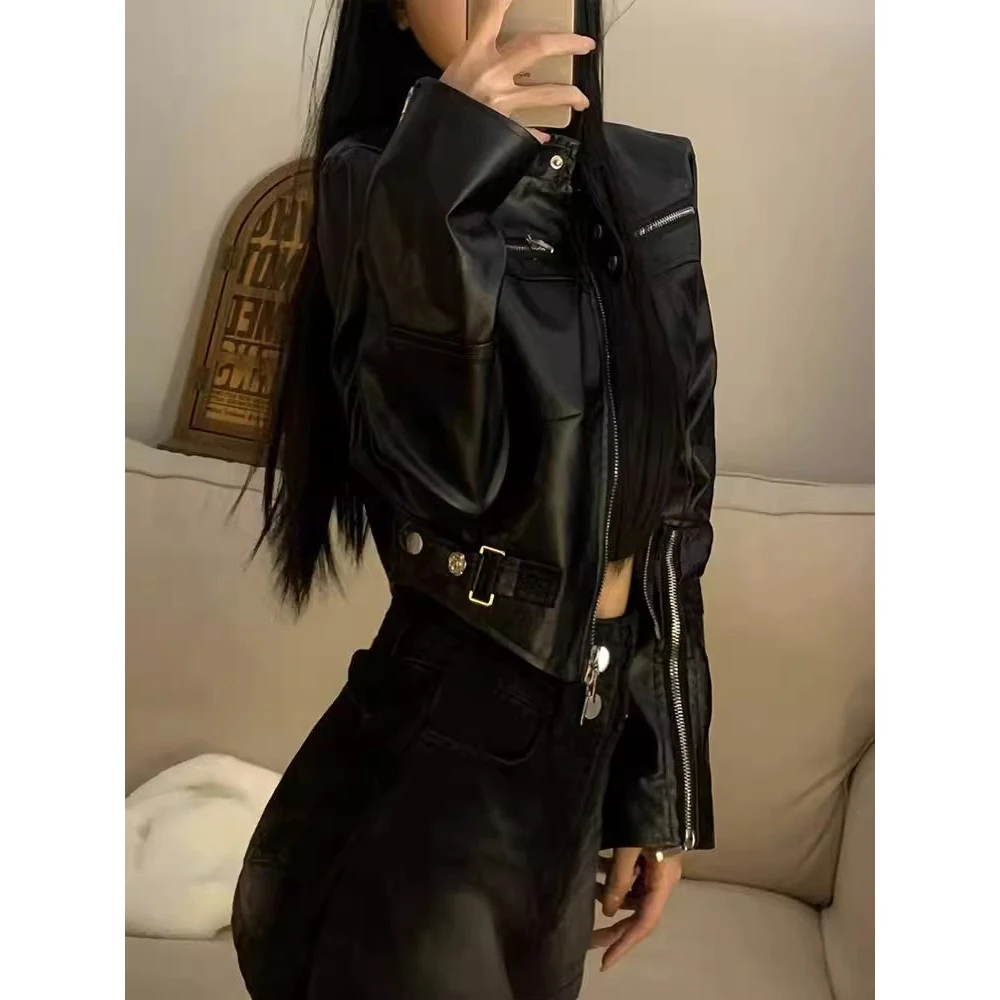 甜酷辣妹黑色pu皮衣外套女2025年秋季新款设计感短款皮夹克机车服