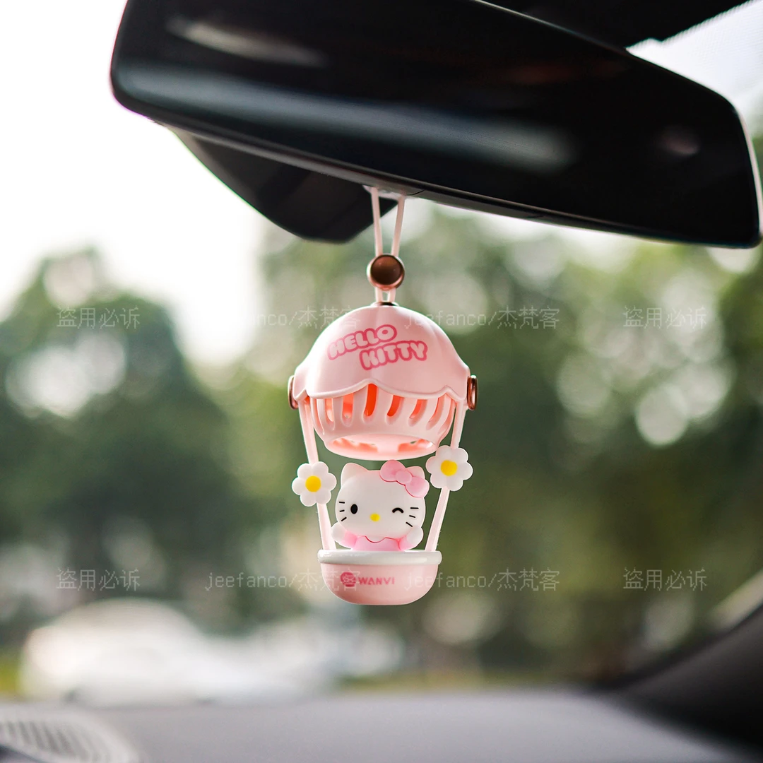 正品凯蒂猫热气球车载香薰后视镜摆件高级车挂装饰品挂件女生挂件