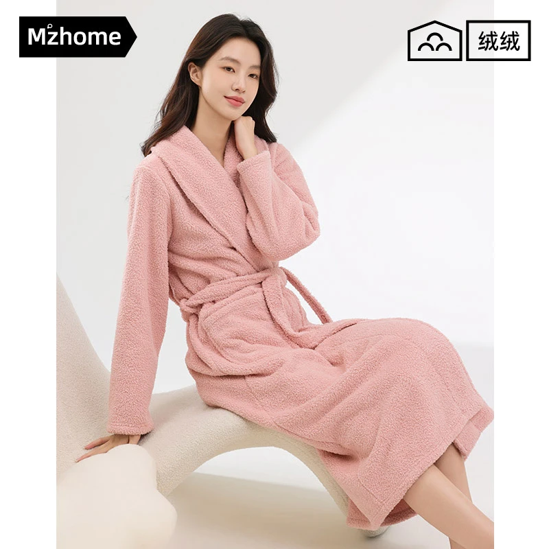 【超柔软】睡袍女秋冬季加厚珊瑚绒浴袍长款法兰绒家居服睡衣女冬天