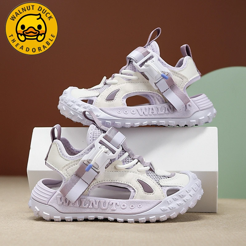 小黄鸭女童凉鞋包头防撞2025夏季时尚新款镂空透气软底潮流儿童鞋