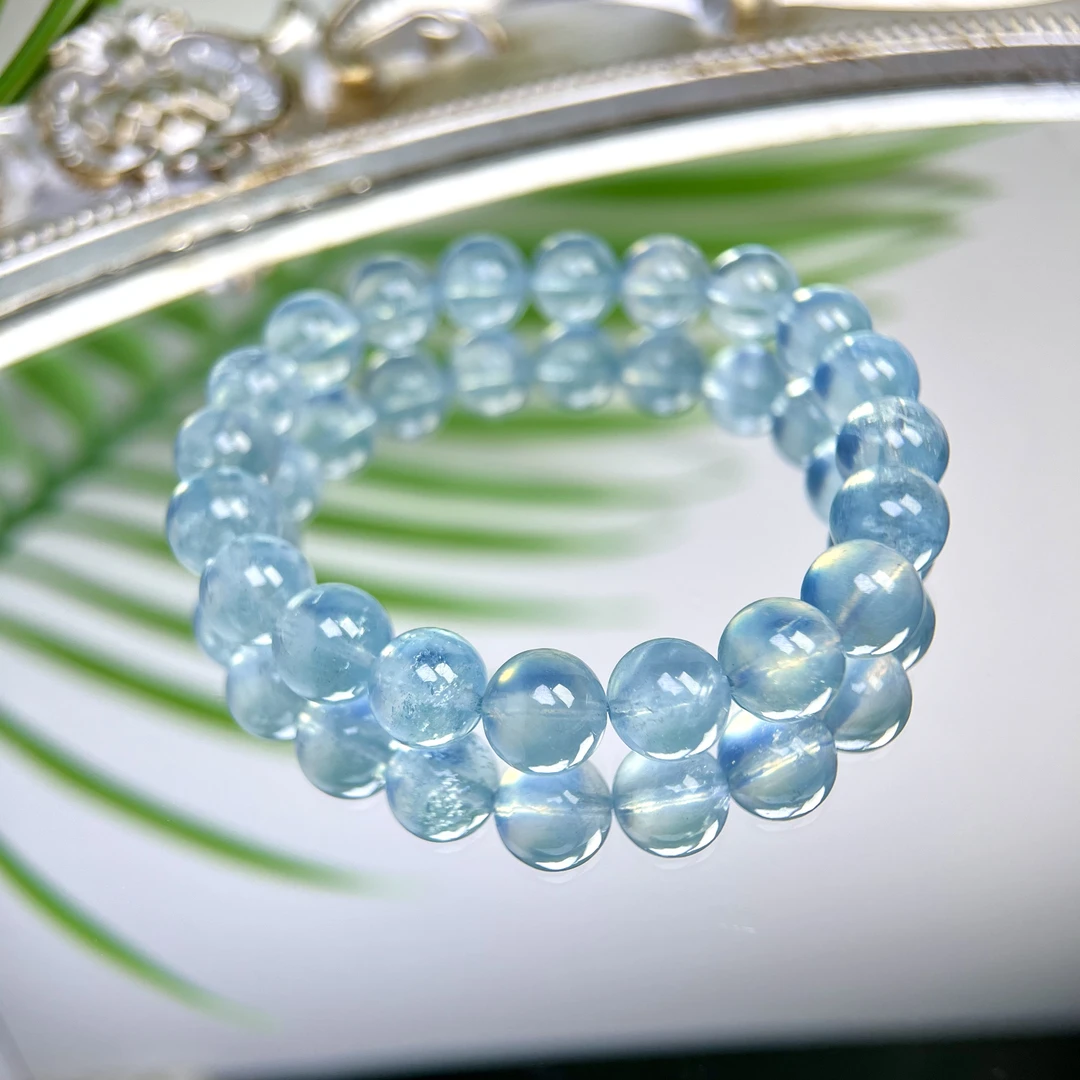 高冰川海蓝宝圆珠单圈手串7-12mm+合集 FX-5815