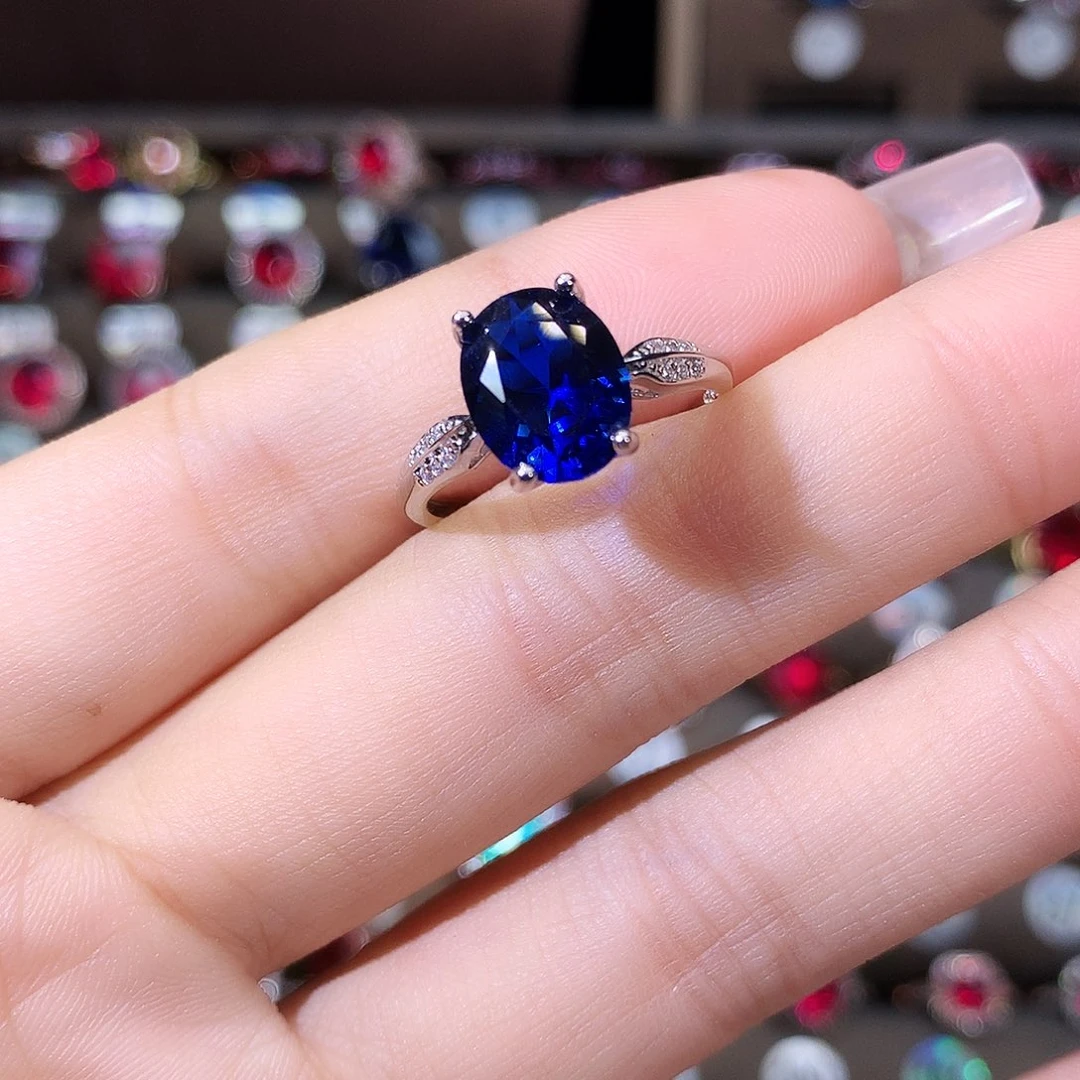 戒指蓝宝石银S925镶嵌白810