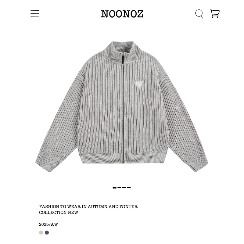 NOONOZ竖条纹徽章立领开衫毛衣男秋冬中性风穿搭潮牌通勤针织外套
