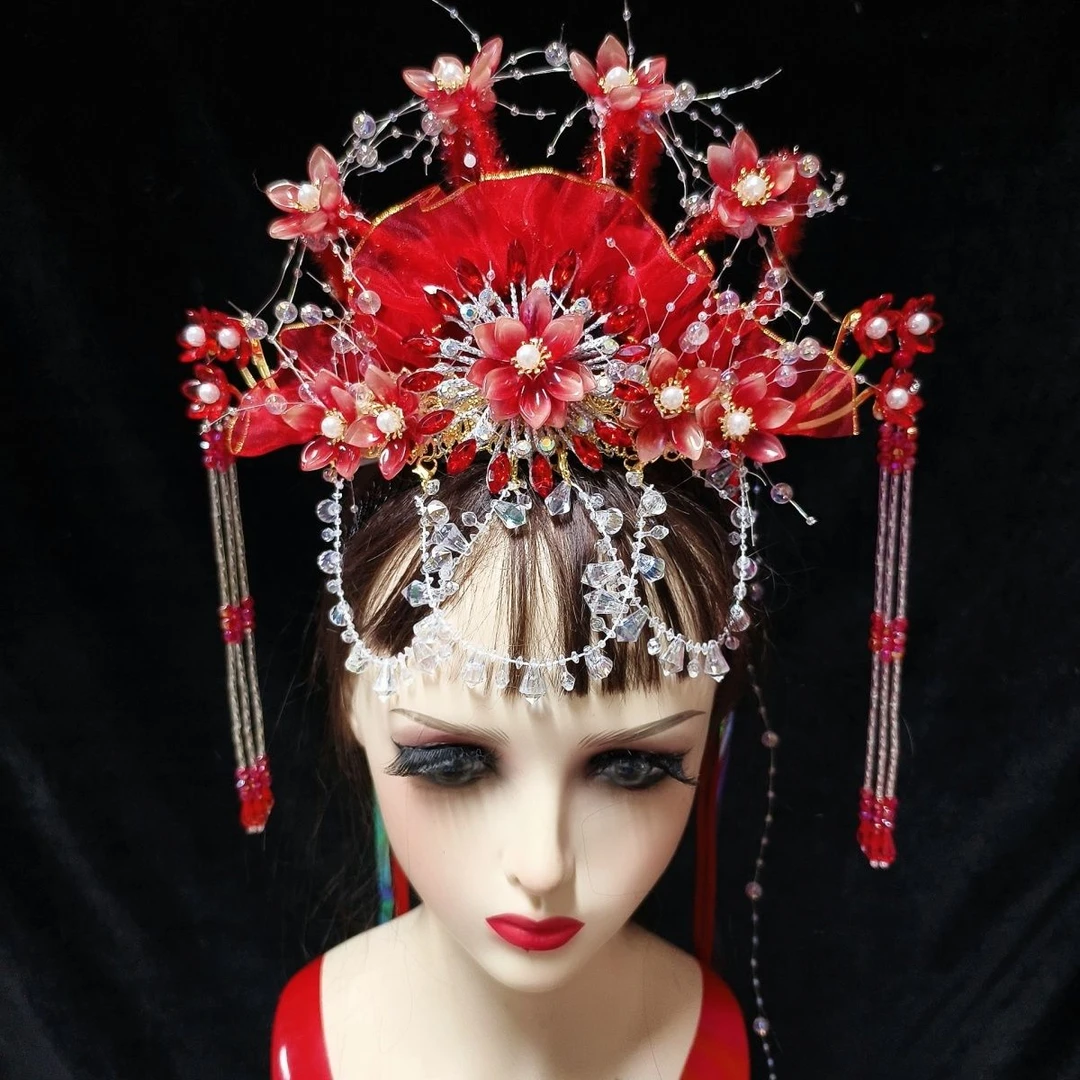 新款秧歌东北大秧歌广场舞演出舞台表演头饰琉璃仙女发卡花冠单件