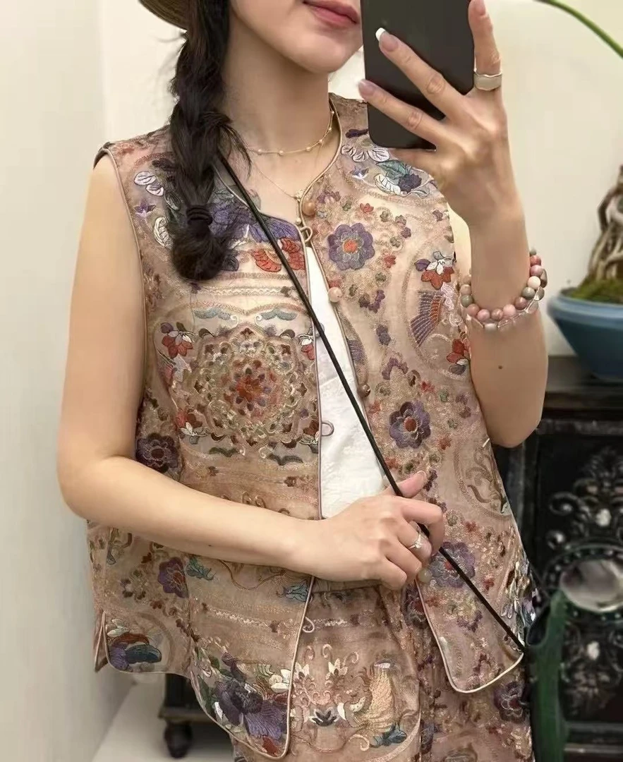 新中式 时尚圆领重工刺绣复古无袖马甲背心---特--19