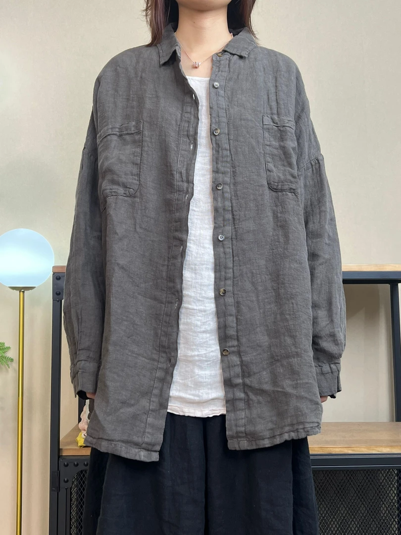 3706  秋季百搭慵懒高级设计感双层宽松大版衬衣领开衫