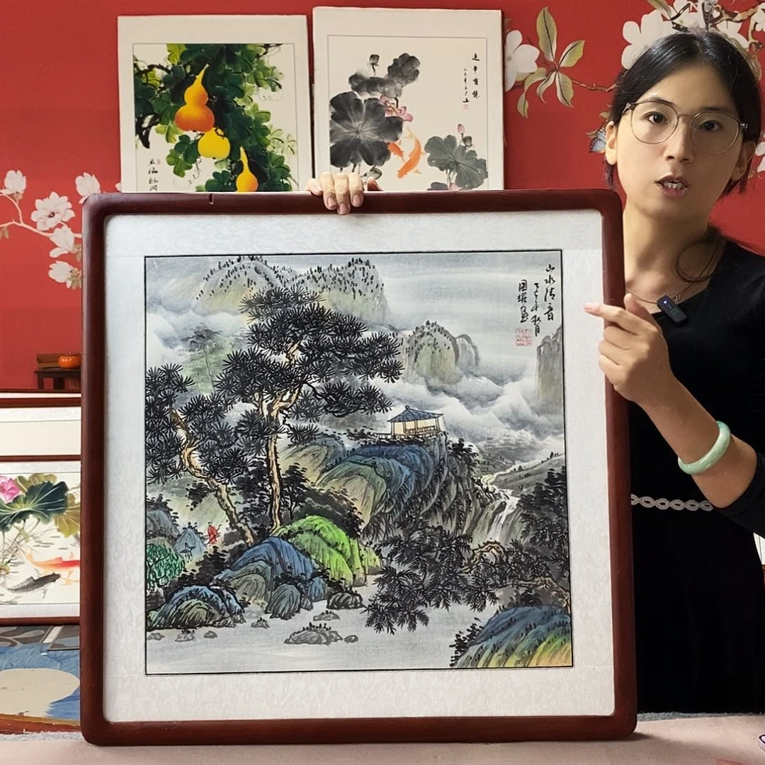 国画手写手绘带框包邮62✖️62国画作品