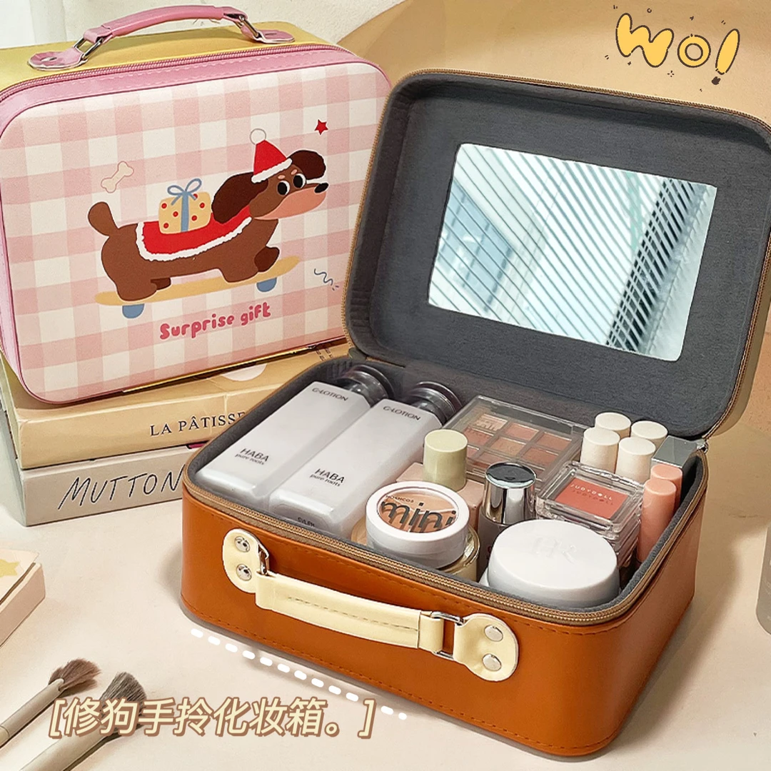 化妆品收纳箱带镜子2025新款旅行便携大容量可爱女手提迷你行李箱