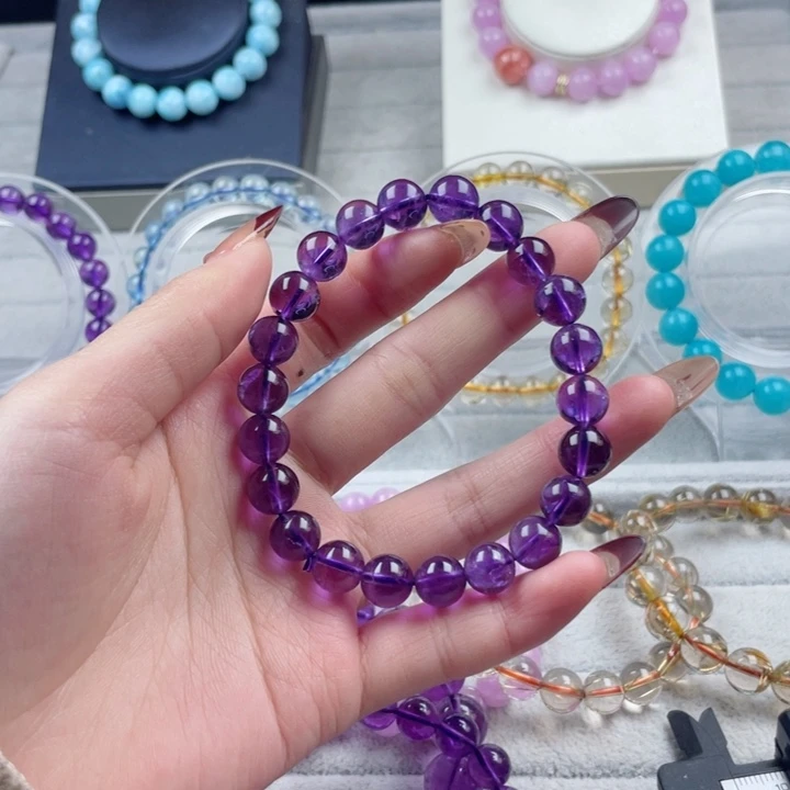 水晶珠宝半成品未镶嵌紫水晶手串9mm