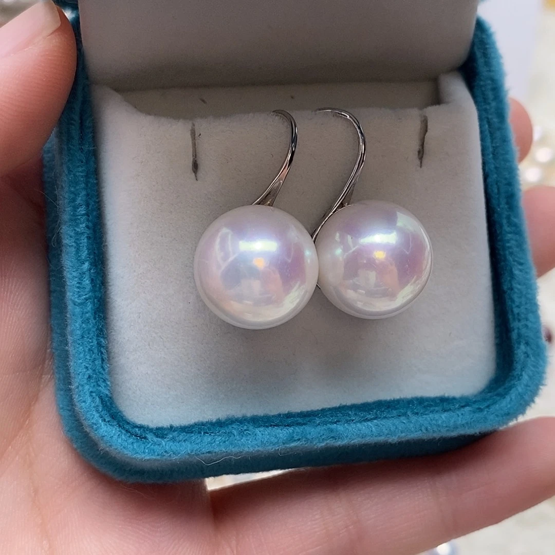 银S925镶嵌耳饰淡水珍珠14-15