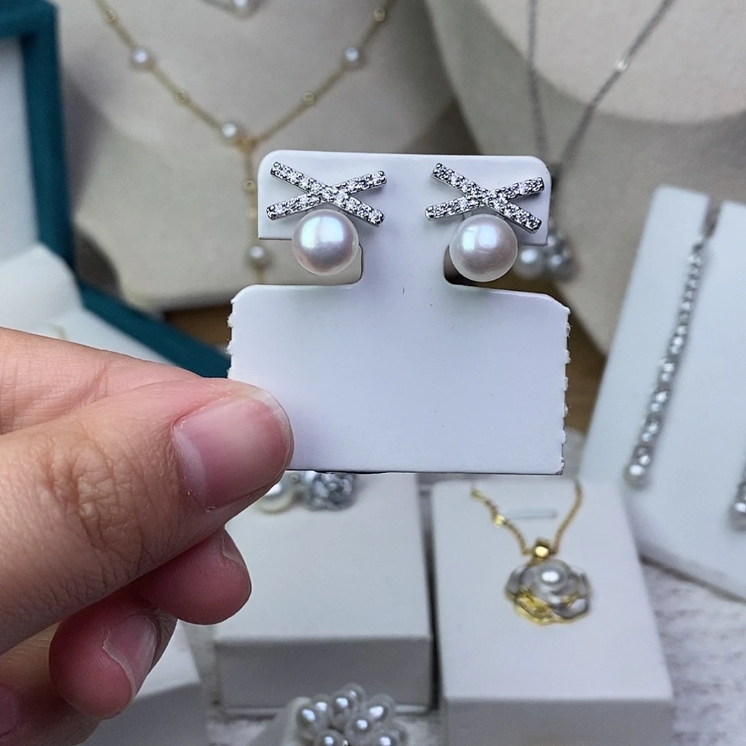 耳饰银S925镶嵌淡水珍珠