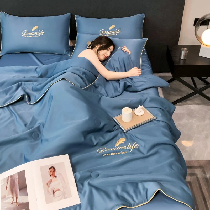 水星家纺适用冰丝夏凉被空调被可机洗水洗单双人丝滑凉感丝夏凉被