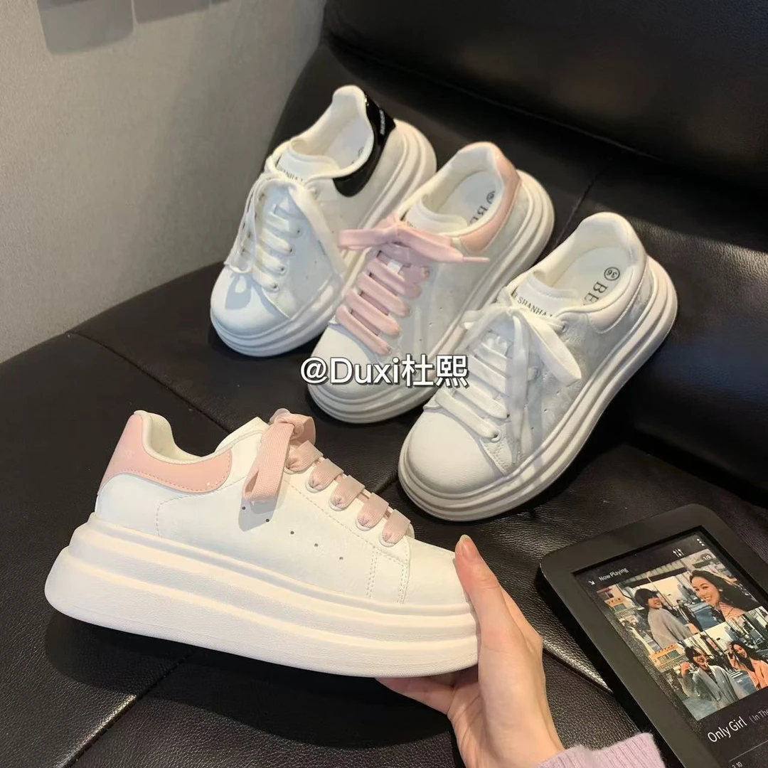 Duxi杜熙2025春季新款厚底增高时尚小白鞋新中式潮鞋