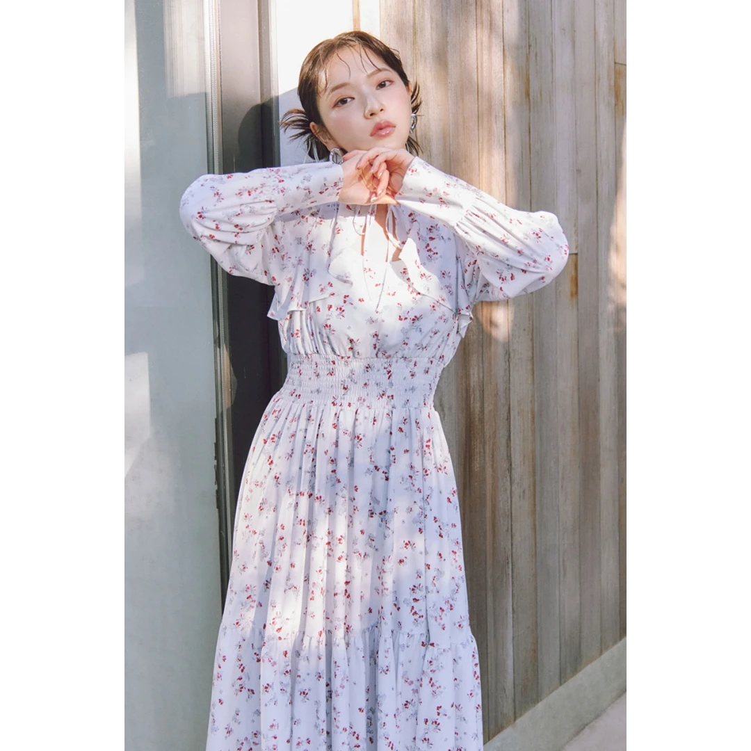 【Montendre】春季新款 R 时尚气质大方收腰优雅碎花喇叭连衣裙