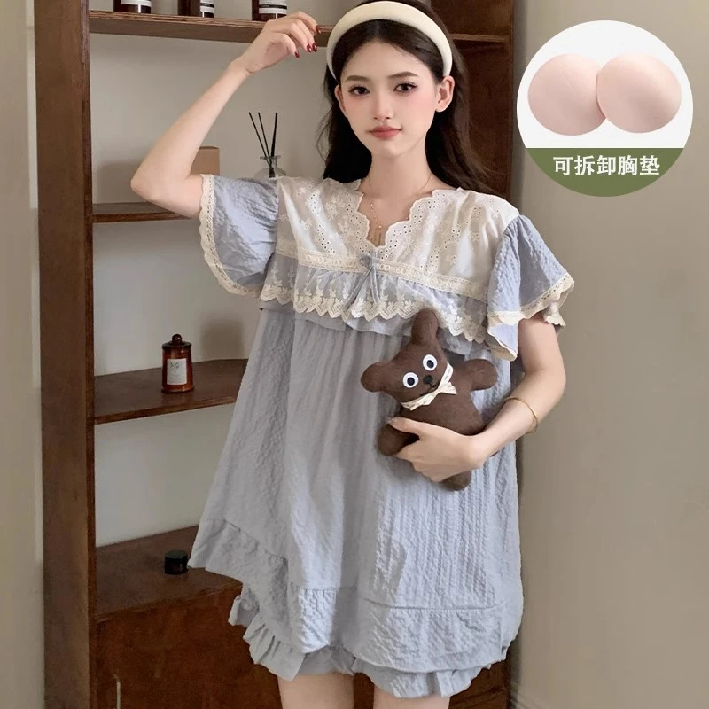 【工厂直销】网红睡衣女夏季短袖2025年新款泡泡棉甜美家居服套装
