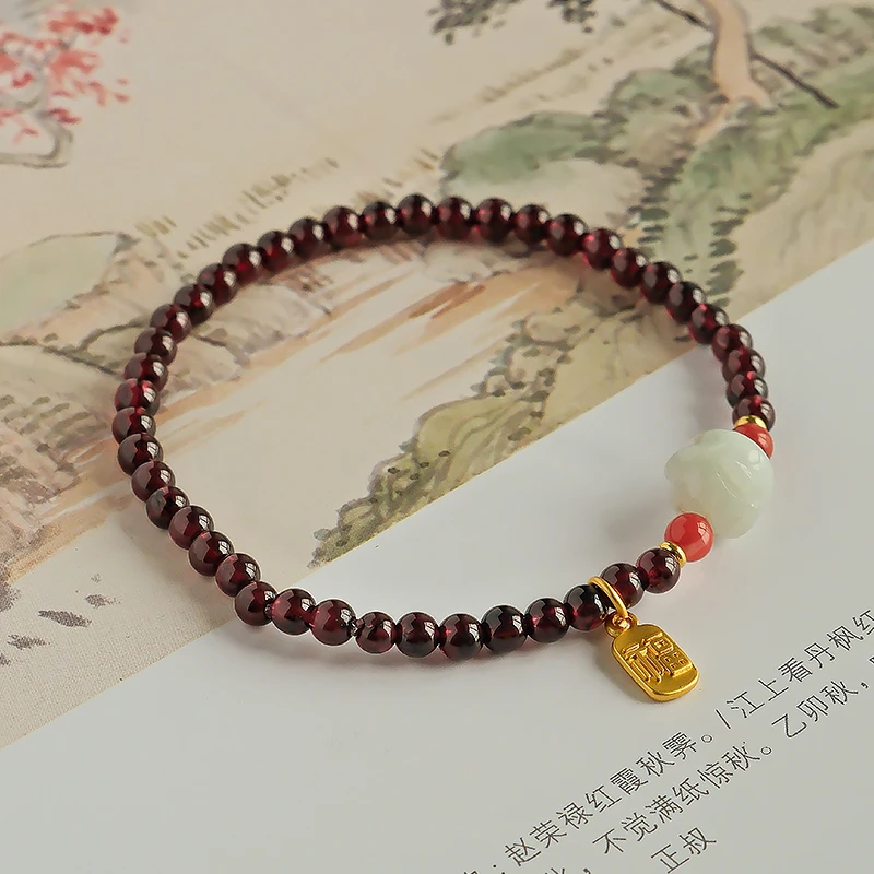 原创单圈石榴石福牌手链-7151