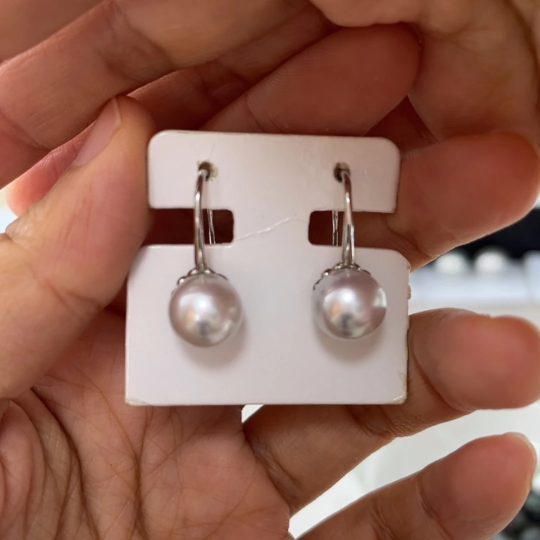 【闪购商品】海水珍珠耳饰银S925镶嵌9-10mm澳白