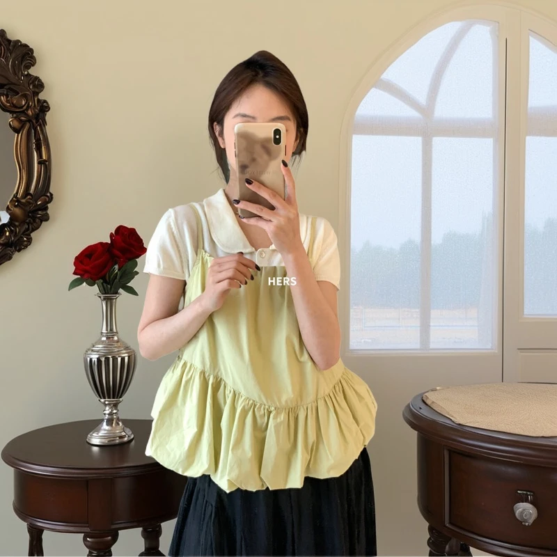 新款韩系背心花苞吊带夏季宽松设计感洋气韩系减龄显瘦时尚法式