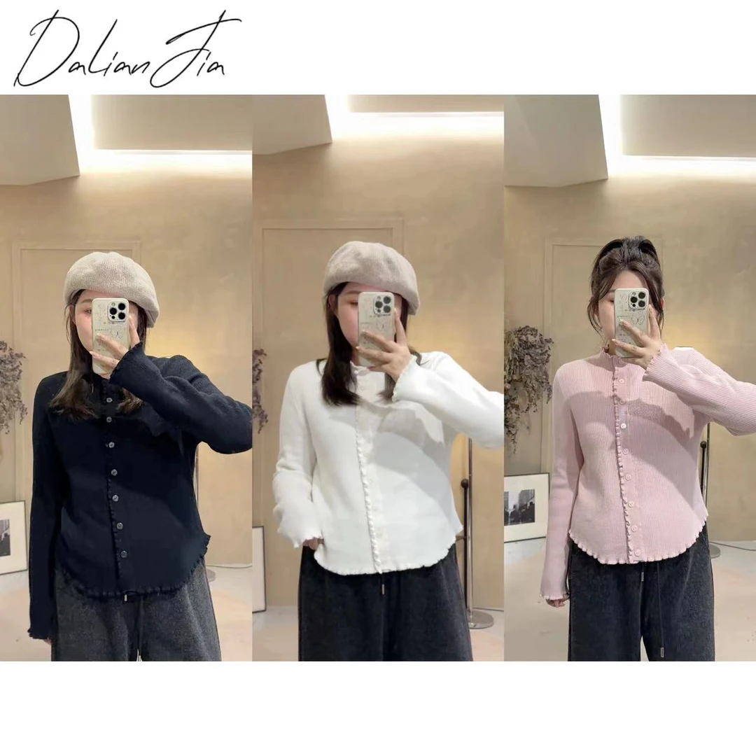 晶咕【雪绒花】小香风花边领针织气质长袖短款时尚百搭打底