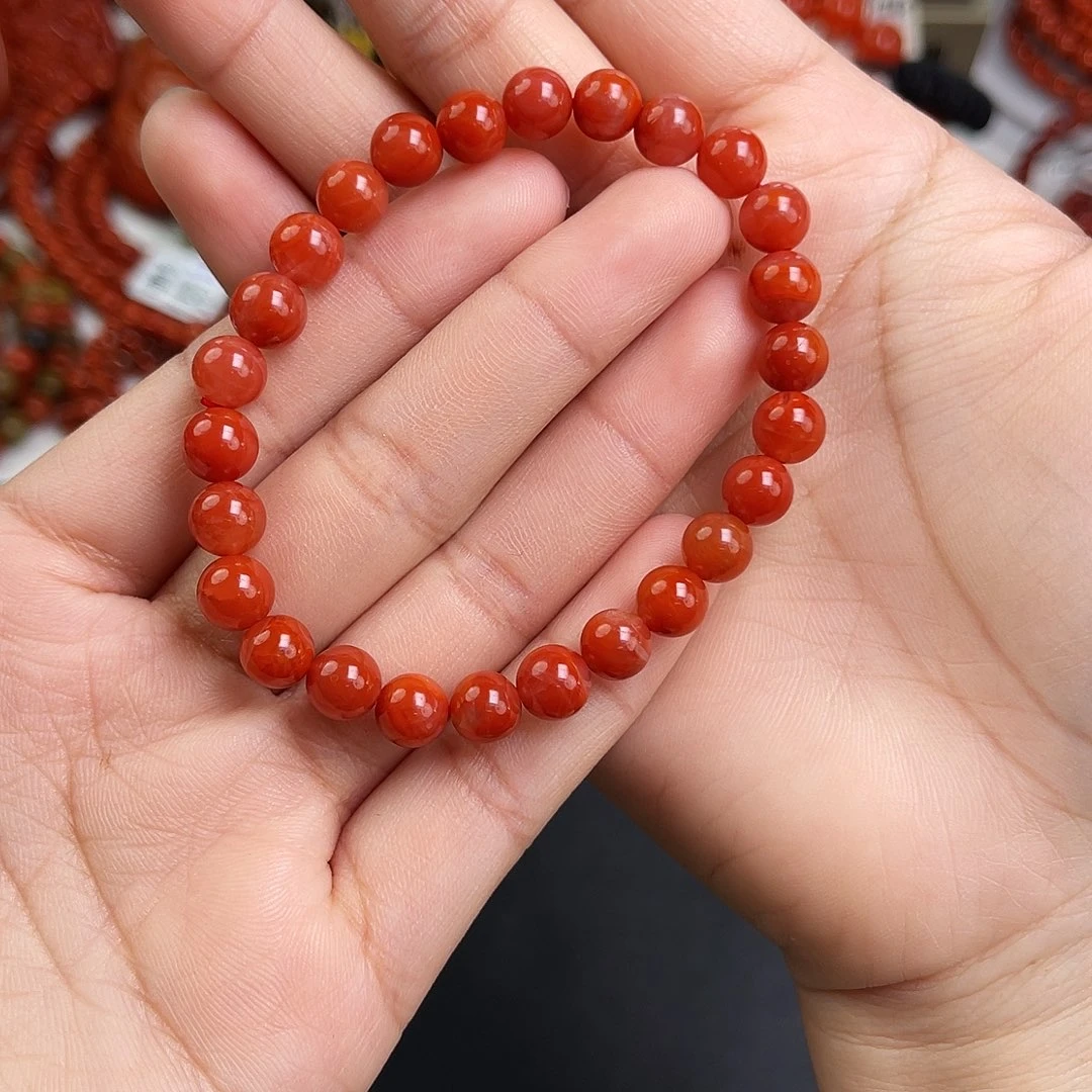 南红玛瑙未镶嵌手链瓦西锦红单圈7mm