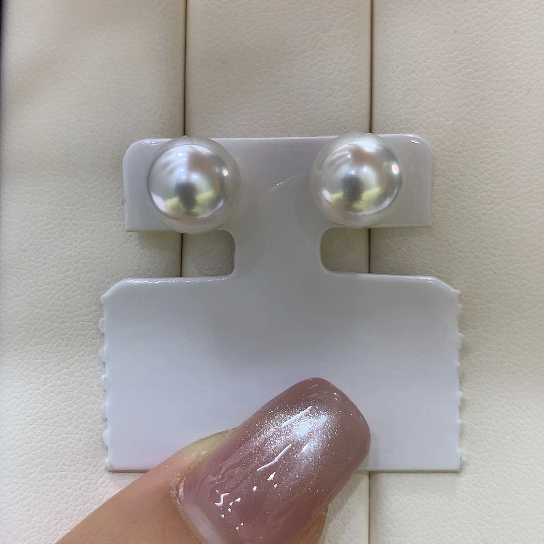 海水珍珠耳饰18K金镶嵌10-11mm澳白