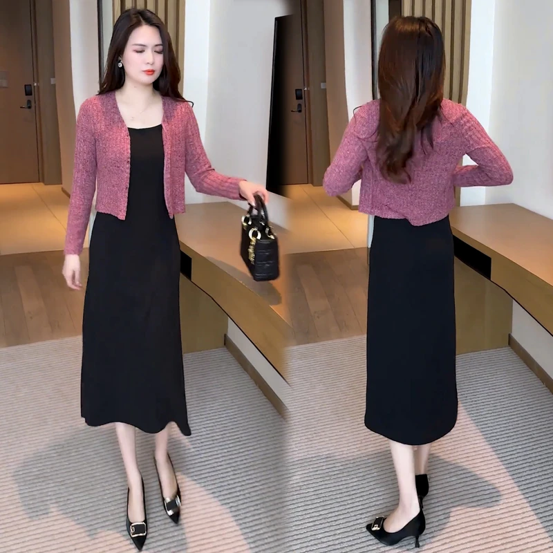 La babite时尚套装裙秋季新款洋气短款长袖外披吊带裙气质两件套