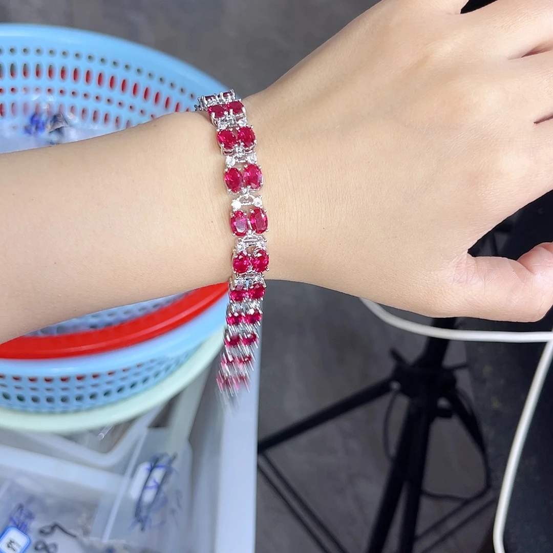 银S925镶嵌手链红宝石