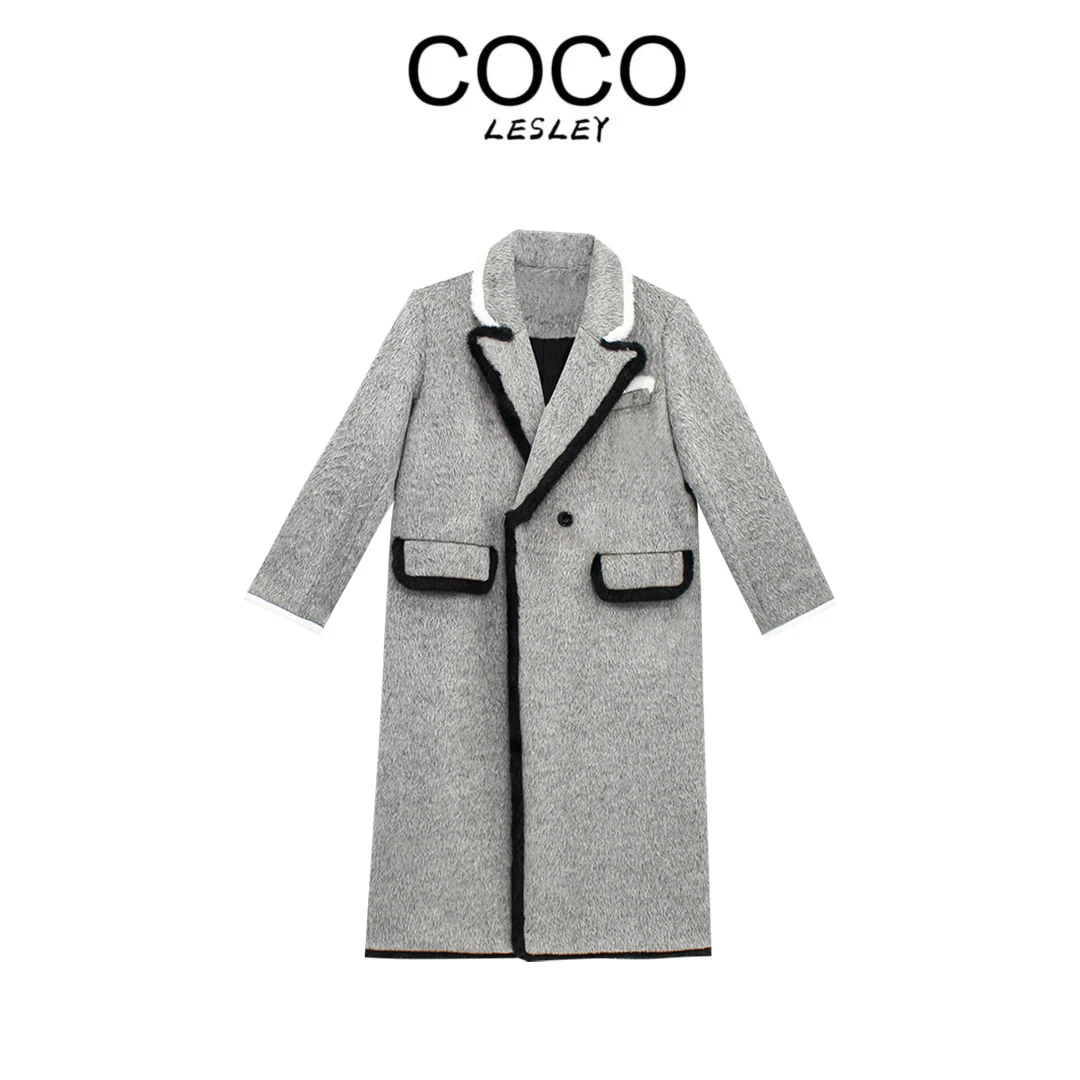 【COCO LESLEY】秋冬90%鹅绒中长款羊毛大衣轻奢外套313