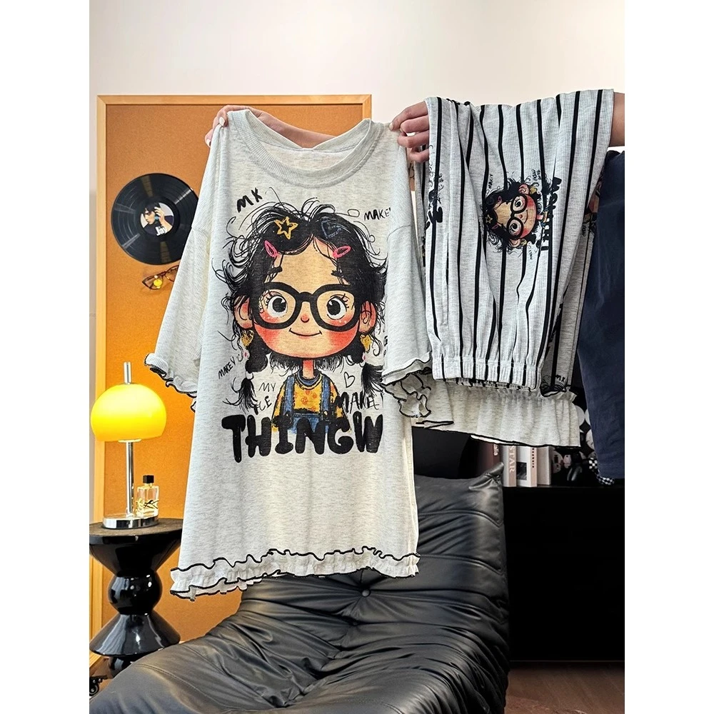 【夏日新款】甜美卡通印花睡衣女2025款夏季舒适亲肤家居服套装