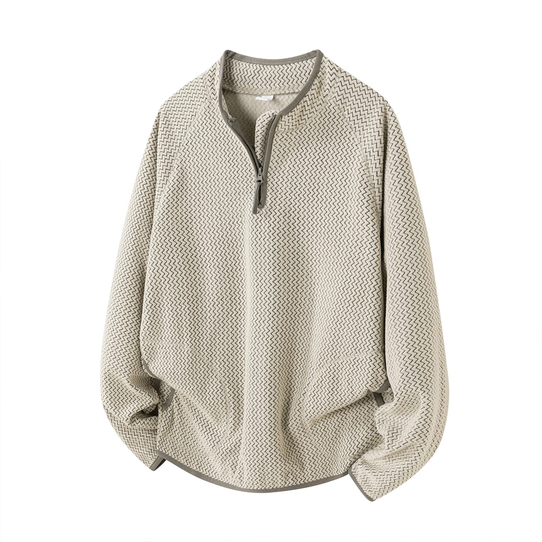 美式复古半拉链卫衣男秋季新款潮牌亨利领宽松肌理感长袖T恤打底