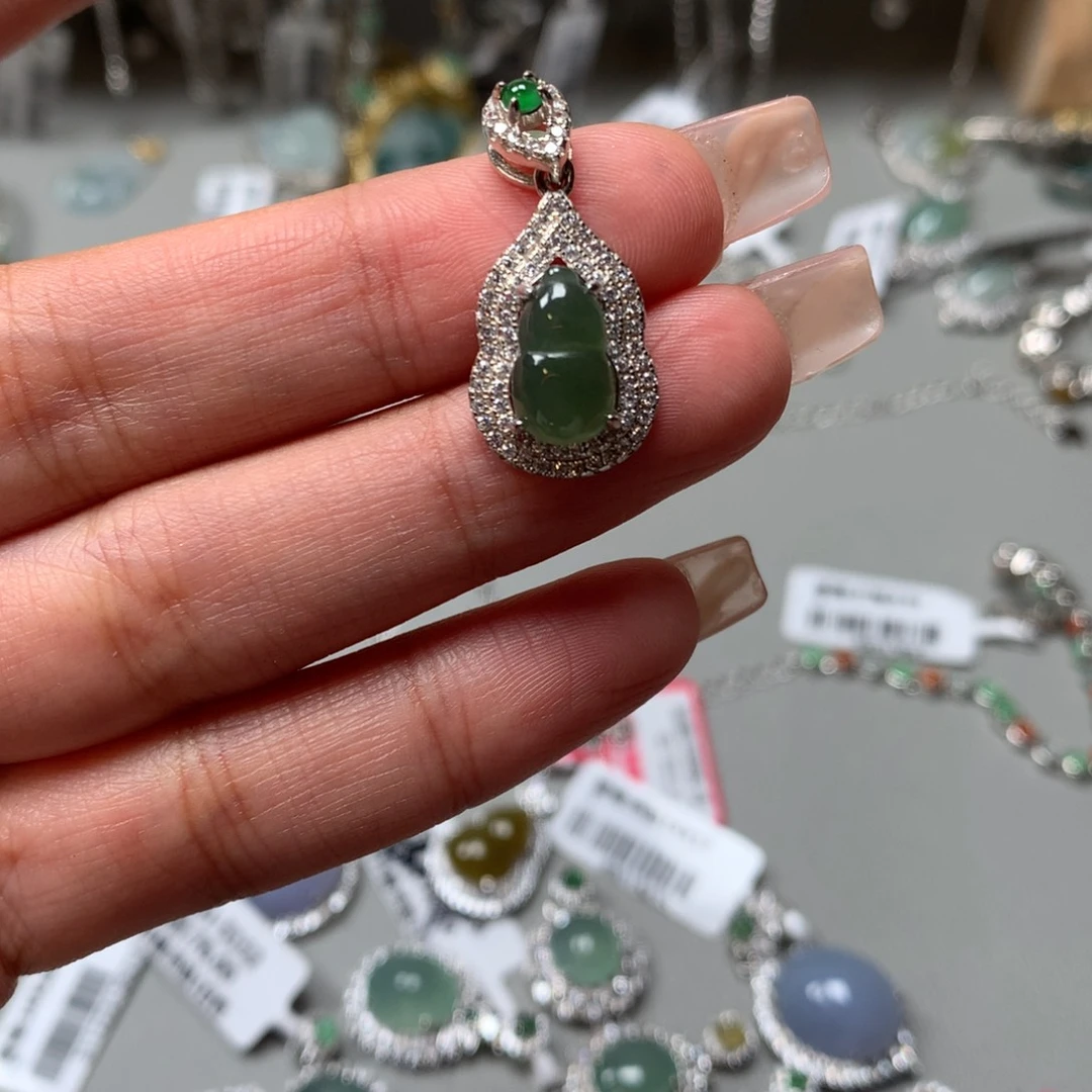 银S925镶嵌手链翡翠吊坠6
